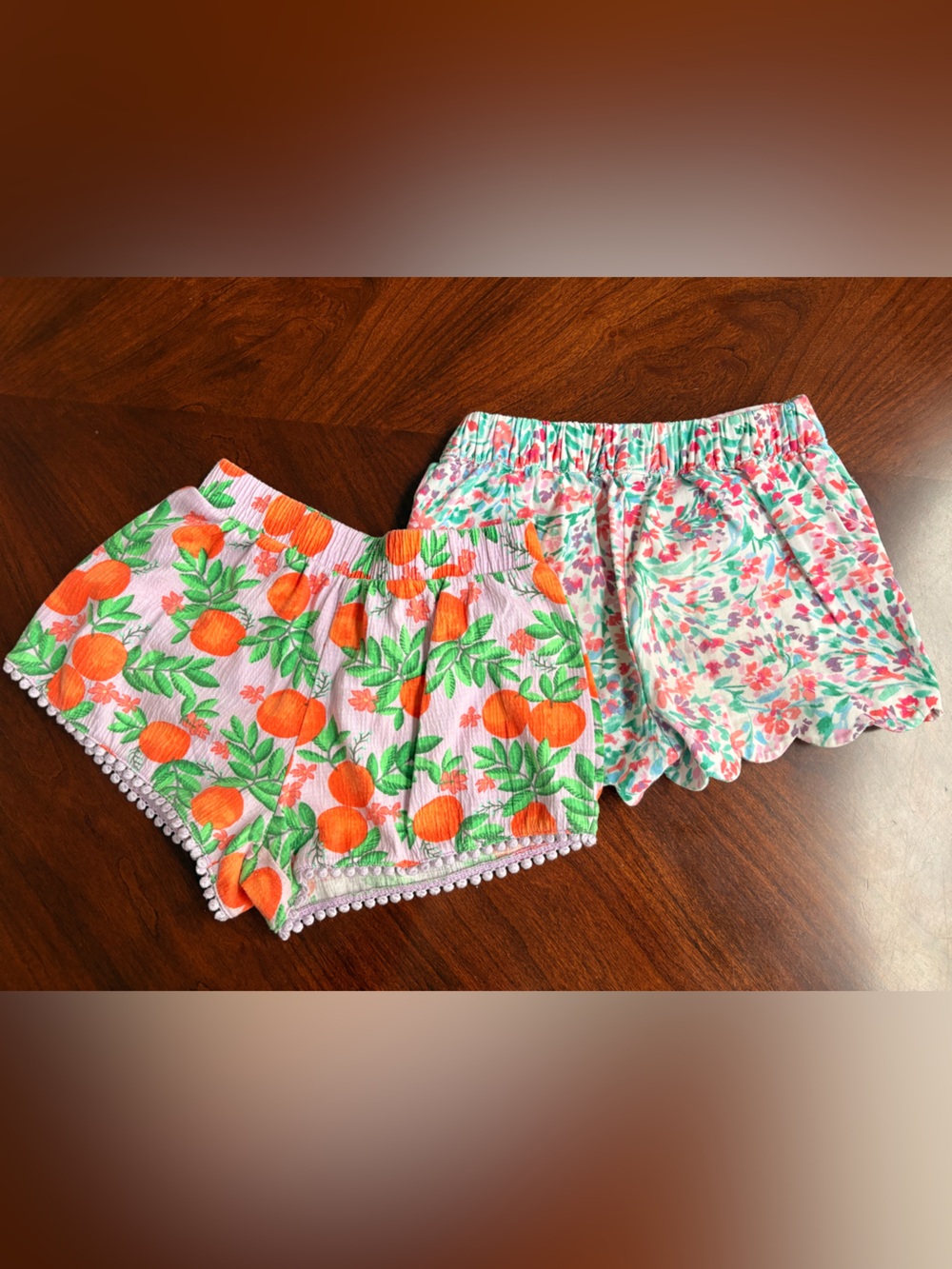 Crewcuts Girls' High-Waist Orange Fruit Print and Pink Floral Shorts  size 6